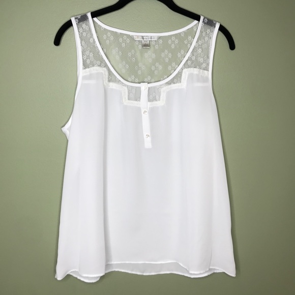 LC Lauren Conrad Tops - Lauren Conrad White Lace-Inset Sleeveless Blouse L